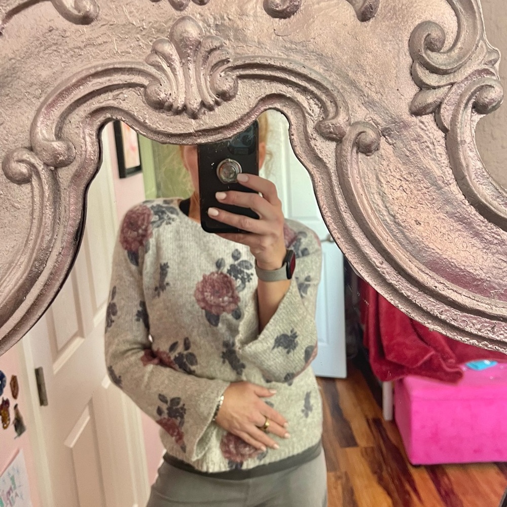 Worn Once Lucky Brand Floral Rose Sweater